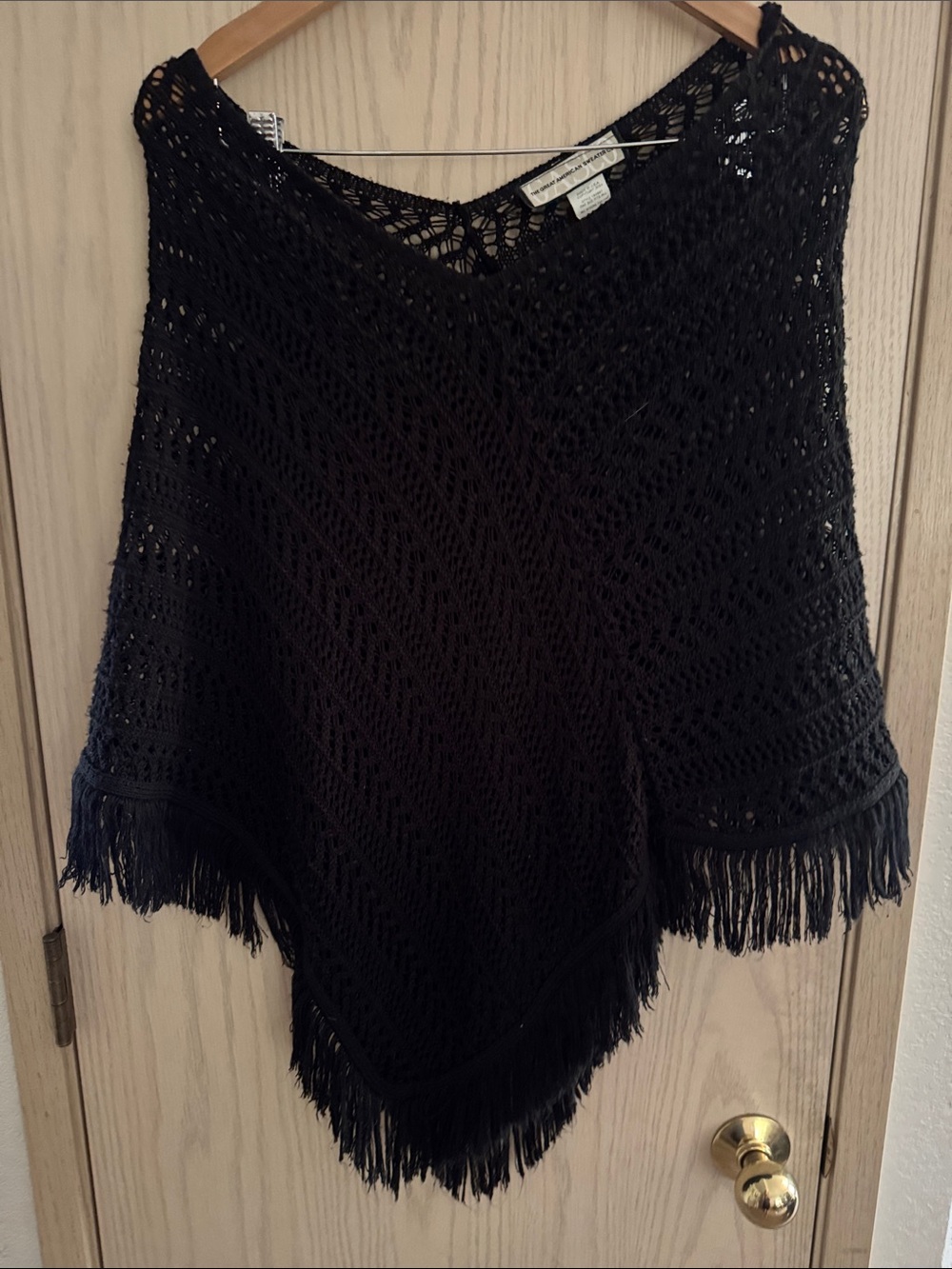 Black Crochet Fringe Poncho